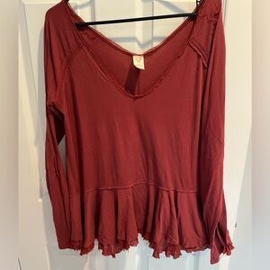 We The Free Burgundy V-Neck Blouse
